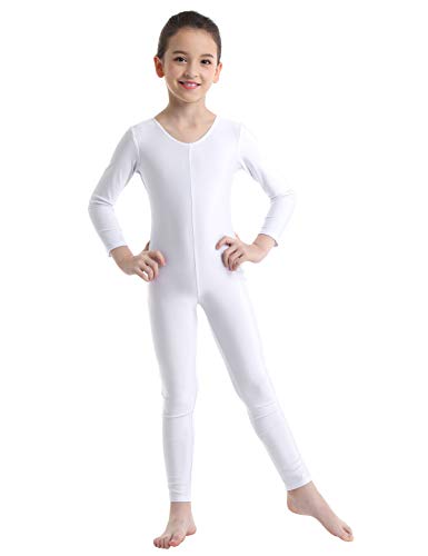 Aislor Body Monos de Danza Gimnasia Rítmica para Niñas Jumpsuit Maillot de Ballet Manga Larga Leotardos Gimnásticos Monos de Ejercicio Yoga Deporte Infantil Niña Niño Blanco 5-6 años