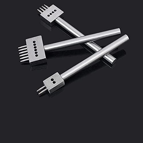 Stainless Steel 2pcs 6 Prong Row Hole Punch Diamond Lacing Stitching Chisel Set DIY Leather Craft Tool Kits (4mm)