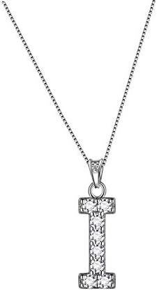 Aurora Tears 925 Sterling Silver Letter Initial Alphabet White Gold Plated Pendant Necklace 18"