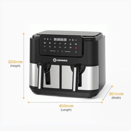 Image of Ledvance Air Fryer | 5L+5L Dual Basket | 2400W | Digital Display & Touch Control Panel | Non Stick Coating | 360Rapid Air Circulation | 85% Less Oil Usage | 12 Preset Menus | 2 Yr Warranty