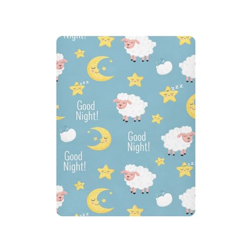 Image of Sheep Moon Blue Fitted Crib Sheet for Boys Girls Baby Breathable Crib Sheets for Crib Mattress,39 x 27 in