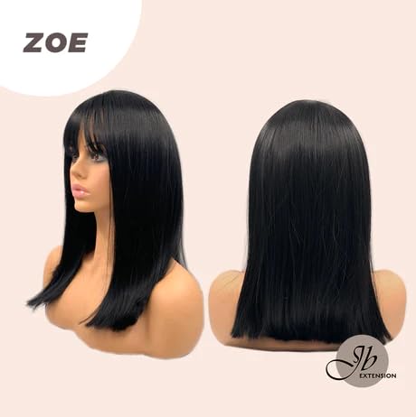 Miniatura 6 de Peluca negra de corte recto ZOE con flequillo completo, pelucas rectas sin pegamento para mujer, pelucas sintéticas naturales para uso diario