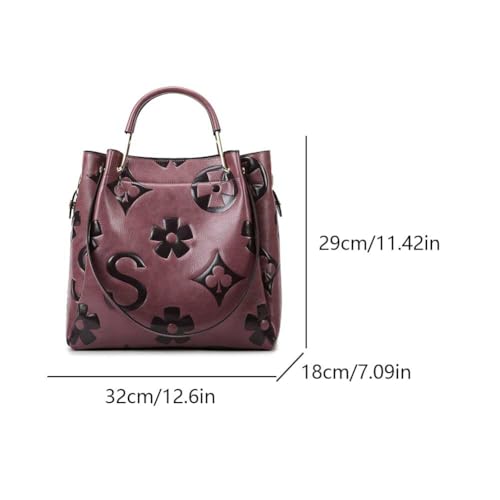 Image of Women's Top Handle Handbags Leather Tote Bag for Women Trendy Bucket Bag Floral Embossed Shoulder Satchel Purses