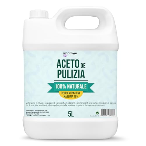 PLANTAWA Aceto bianco per pulire 5L | Aceto per pulire 10º | Alcool bianco | Detergente multiuso naturale e potente, efficace antitico | Disinfetta, sgrassa e rimuove il calcare dalle superfici