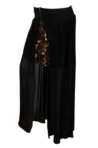 eVogues Plus Size Front Split Layered Skirt Black2