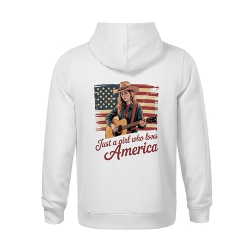Kids Just A Girl Who Loves America Country Cowgirl with Guitar Boys Girls Lightweight Kangaroo Pocket Fleece Hoodies3