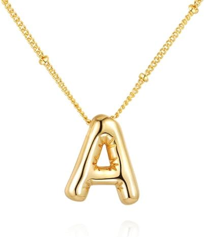 Bubble Letter Necklace Balloon Initial Necklaces for Women Girls Dainty Alphabet Pendant 14K Gold Plated Puffy Name Personalized Jewelry Gift