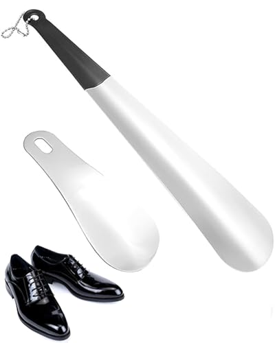 Image of 2 PCS Shoe Wearing Stick, Shoe Horn, Shoe Horn Long Handle, Stainless Steel Shoe Horn Long Handle with Soft Grip, Short Handle Shoe Stick for Wearing, Shoe Accessories for Men, Women, Seniors