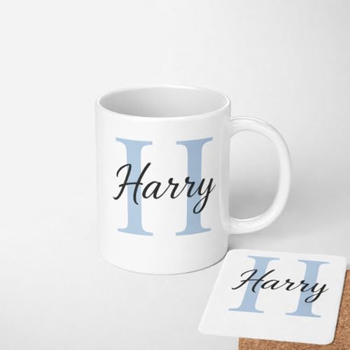 Personalised Initial Mug with Name and Colour 11oz Ceramic Coffee Tea Cup Custom Letter Gift Present for Adults Friends Family Birthday Christmas Home Office Stylish Minimal Design Drinkware