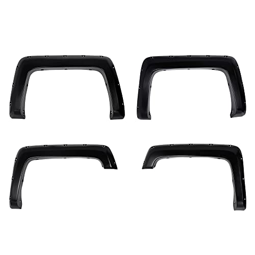 IKON MOTORSPORTS Fender Flares, Compatible With 2014-2018 Chevy Silverado Pocket Rivet Style, Black ABS Plastic Textured Front Rear Wheel Cover Protector Vent
