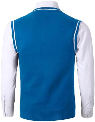 AIEOE Heren gebreide trui zonder mouwen pullunder met V-hals gebreid vest regular fit gilet, blauw, L