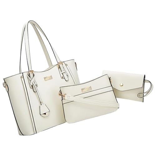 yanwuwa 3 bolsos cruzados ligeros de poliuretano con compartimento principal con cremallera, bolso de moda para mujer, White