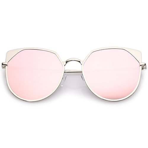 zeroUV - Women's Oversize Pink Colored Mirror Flat Lens Cat Eye Sunglasses 59mm
