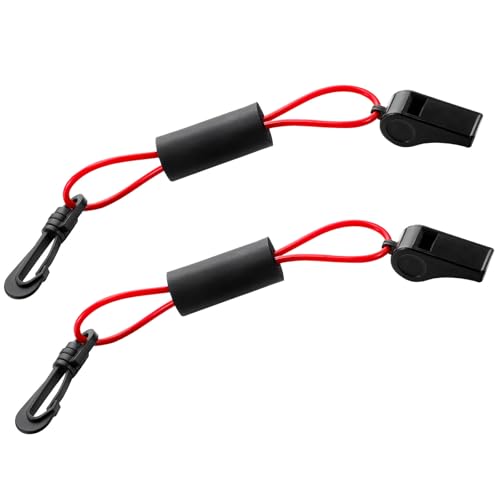 Seenelling 2 Pcs Whistle with Lanyard for Safety Boat Whistle Coast Guard Approved Float Boat Marine Camping Hiking Hunting Fishing Survival Rescue Signaling ski Accessories (Black and Red)