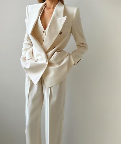 Pant Suits for Women Dressy Casual 3 Piece Womens Suit Double Breasted Peak Lapel Suits for Women4