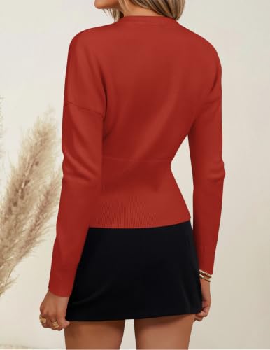 Image of ZESICA Women's Fall Sweaters Crewneck Cinched Waist Pullover Tops