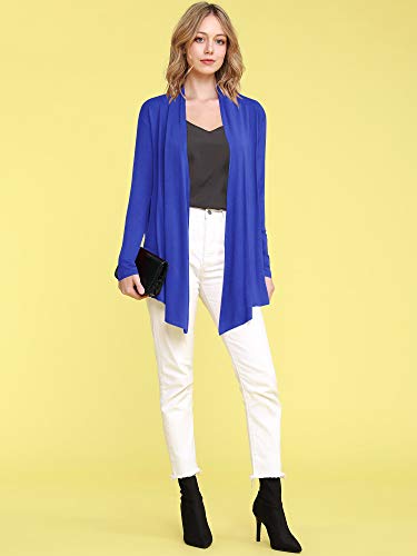 Image of Lock and Love Women's Draped Front Open Asymmetrical Cardigan - Casual Long Sleeve Lightweight Duster