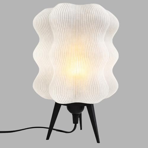 NEONOBS Lámpara de Mesa Japandi con Pantalla Ondulada Translúcida Texturizada, Base Trípode Negra, Luz de Ambiente para Decoración de Interiores