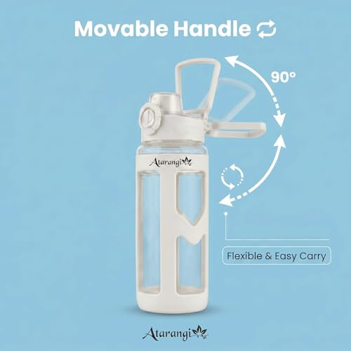 Image of Atarangi Round Kawaii Water Bottle 700ml for Kids | Leak Resistant Flip Top Lid | Rotatable Handle | Durable Plastic Drinking Bottle for School, Travel & Daily Use (White)