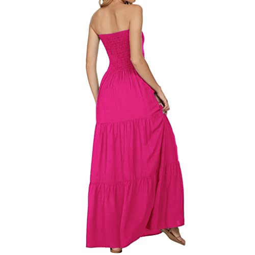Image of Women's Summer Strapless Tube Top Maxi Dresses Off Shoulder Boho Beach Long Dress