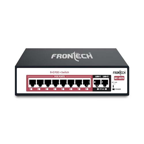 Frontech 8+2 Port PoE+ Switch | 120W PoE | 8×10/100 Mbps PoE Ports + 2 Uplink Ports | 250m Extend Mode | Plug & Play | Network Protection | Ideal for 