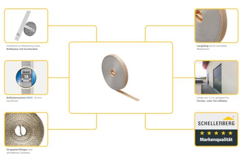 Schellenberg 81201 Rolladengurt 18 mm x 12 m Rollladengurt, Gurtband, Rolladenband, beige
