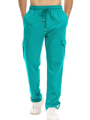Suwangi Men's Cargo Sweatpants Casual Cotton Hiking Joggers Athletic Pants Drawstring Elastic Bottom Pants with Multi-Pockets
