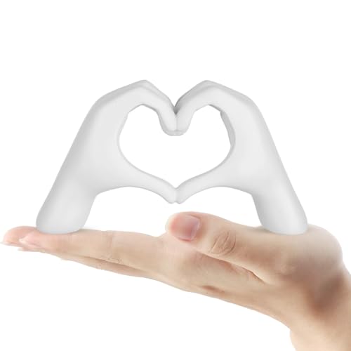 Estatua decorativa de resina en forma de manos corazón blanca miniatura 1