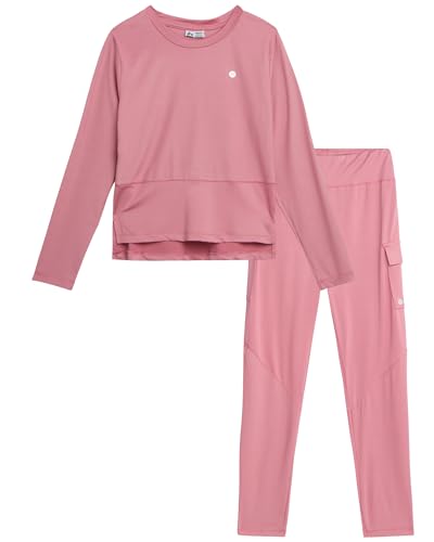 Image of RBX Girls Pant Sets - 2 Piece Breathable Girls Long Sleeve Shirts and Cargo Leggings Clothing Sweat Set with Pockets (7-12)