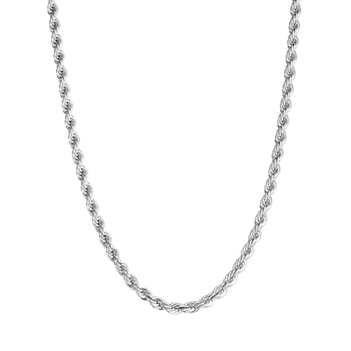 Giftall Men's Stainless Steel Twist Rope Chain Necklace, 2mm 22 Inches Stainless Steel Rope Chain Necklace for Men Women
