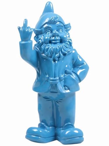 Pommerntraum ® | Zwerg Zwergenfigur Zwergendeko Popart Gnom Troll Campingdeko Gartendeko Dekofigur WohnDeko Popart-Figur (blau - 20 cm - Mittelfinger)