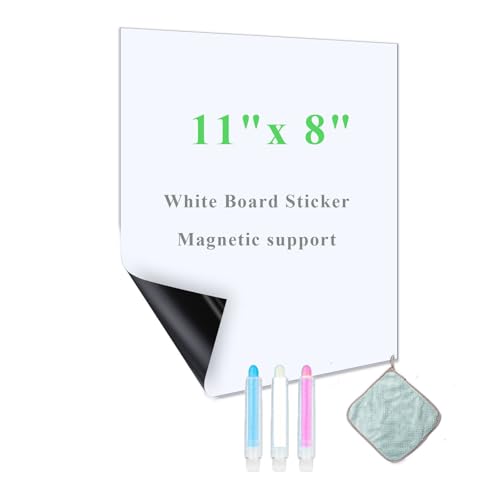 Qiytecno Magnettafel Weiß, selbstklebend, 27,9 x 20,3 cm, magnetisch, trocken abwischbar, für die Wand, Kühlschrank-Whiteboard-Blatt für Lehrerbedarf für Klassenzimmer, inklusive 3 Markern,