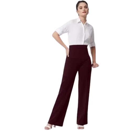 Image of Women's High-Rise Straight Leg Trousers, Relaxed Fit, Flared Style, Lint Free, Pack of 1