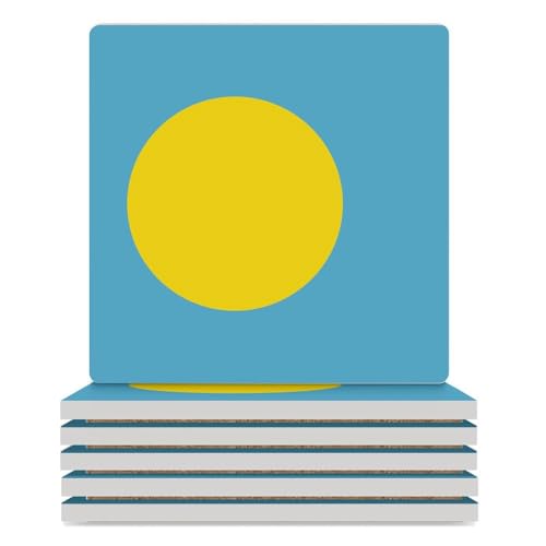 Lot de 6 sous-verres en céramique avec drapeau national des Palaos pour la protection de table, décoration de table basse pour la maison et la cuisine