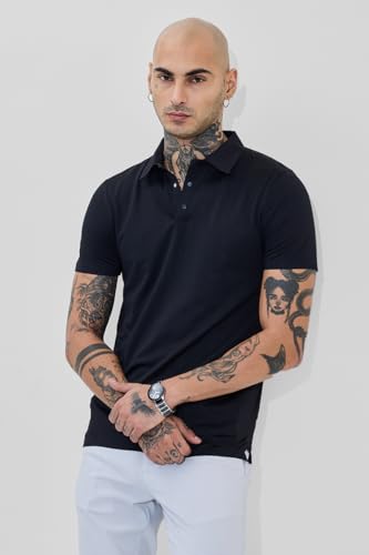 Image of SNITCH Men Polyester Textured Technical Stitchless Light Weight Casual Half Sleeve Poly Blend Polo Slim Fit T-Shirt