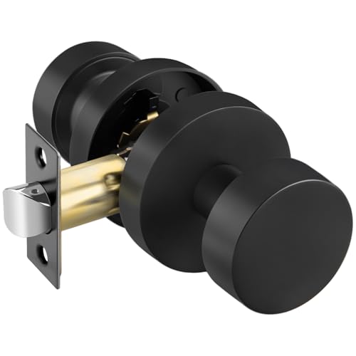Image of Goldenwarm Black Door Knob Passage, Zinc Alloy Keyless Matte Black Door Knobs Interior for Hallway & Closet & Living Room, Non-Locking Function, Adjustable & Reversible (1 Pack)