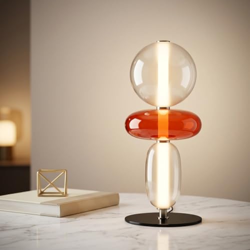 Image of Table Lamp 3-Color CCT (Warm + Natural + Cold White) Stacked Glass Orb Design Metal Base Bedroom Living Room Home Decor Light
