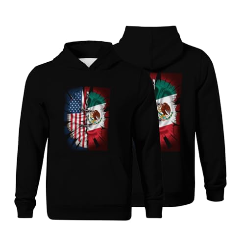 Kids Retro Half Mexican And American Mexico America Usa Flag Boys Girls Lightweight Kangaroo Pocket Fleece Hoodies