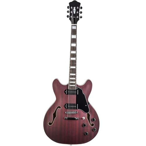 Electric Guitar Kits Jazz Electric Guitar Flame Maple Top Semi Hollow Body Matte Finished With Pickups(Red)