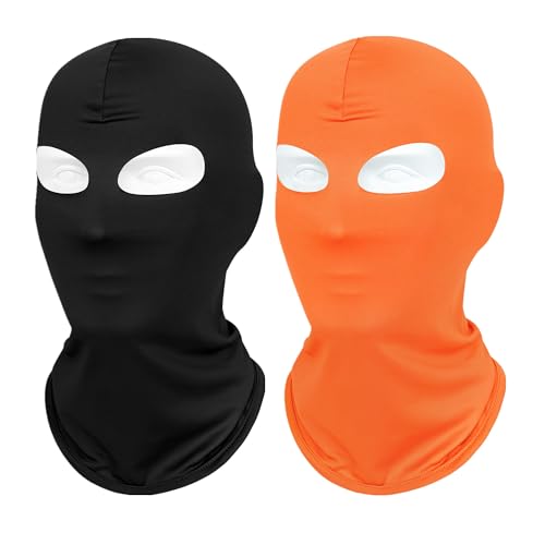 Image of 2Pcs 3 Hole Full Face Mask, Black Balaclava Seamless Face Ski Mask for Motorcycle Bike Hunting Cycling Cap Halloween (3 Hole Black+light grey, one size)