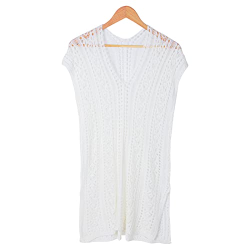 Idowela Solid Crochet Girls Swim Cover Up, Cute Beach Swimsuit Coverup For Girls 7-9 Years, White #TOP4