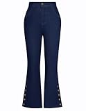 Belle Poque Women Bell Bottom Jeans High Waisted Wide Leg Bootcut Jeans with Button Slit Hem(Deep Blue, S)