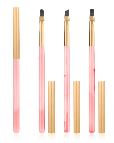 3PCS Nail Polish Clean Up Brush, Round&Falt&Angled Acetone Resistant Nail Brush for OPI Nail Polish Remover, Fingernail Cleaning Brushes at Home Nail Art and Designs(Emerald Pink)