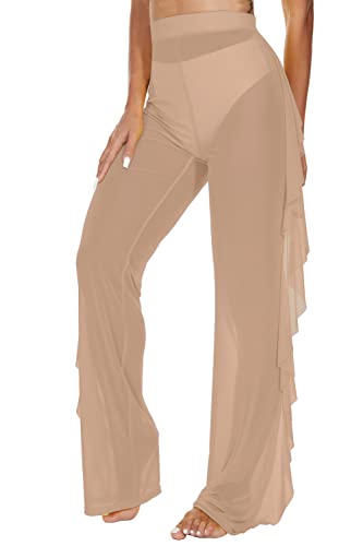 Image of Jumppmile Women's Ruffle Sheer Mesh Swimwear Bikini Cover Up Pants See Through