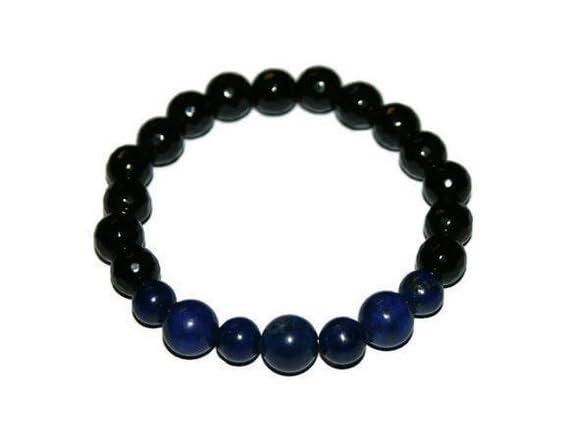Bracelet porte-bonheur en lapis-lazuli et onyx noir de LKBEADS le cadeau idéal de 8-10mm
