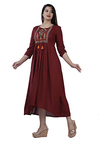 Image of Women's Rayon Embroidery Work Flared Kurta