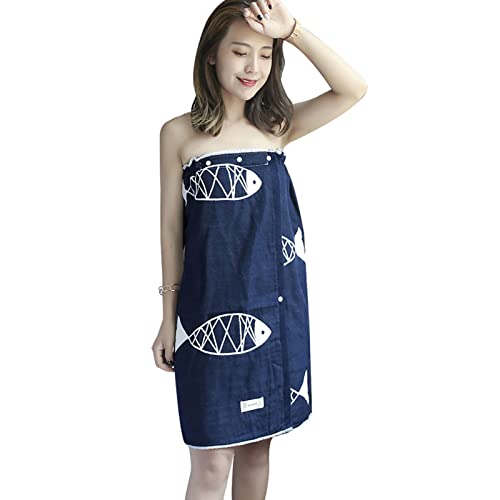 Tibemi ラップタオル 大人用 着るバスタオル レディース 純綿ガーゼ 魚柄 吸水 速乾 バスタオル 大判 巻きタオル ずり落ちない タオル 風呂