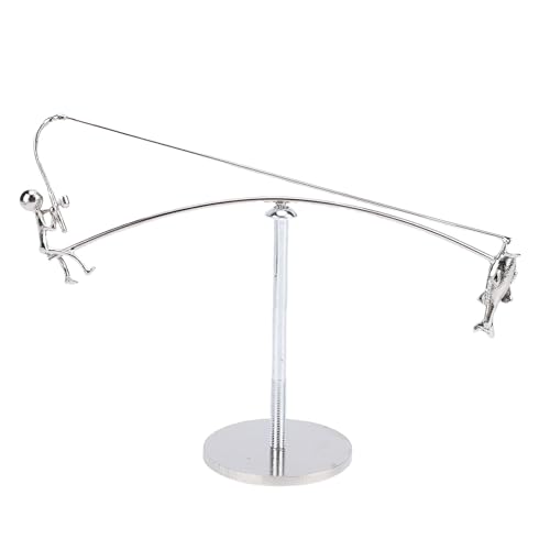 BAFOVY Escultura de Equilibrio de Pescador, Decoración de Pesca de Metal, Adorno Artístico Hecho a Mano, Juguete de Escritorio Dinámico para Oficina en Casa