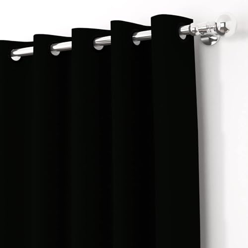 Image of HUTI Home Heavy Blackout Window Curtain | Solid Plain Polyester Eyelet Curtain | Black | 5 Feet | Set of 2