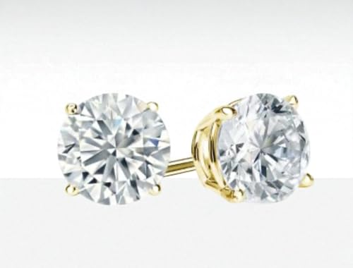1 Carat total weight lab diamond stud earrings 14k YELLOW gold with WHITE GEMSTEM gift box that nestles into a rose bouquet.2